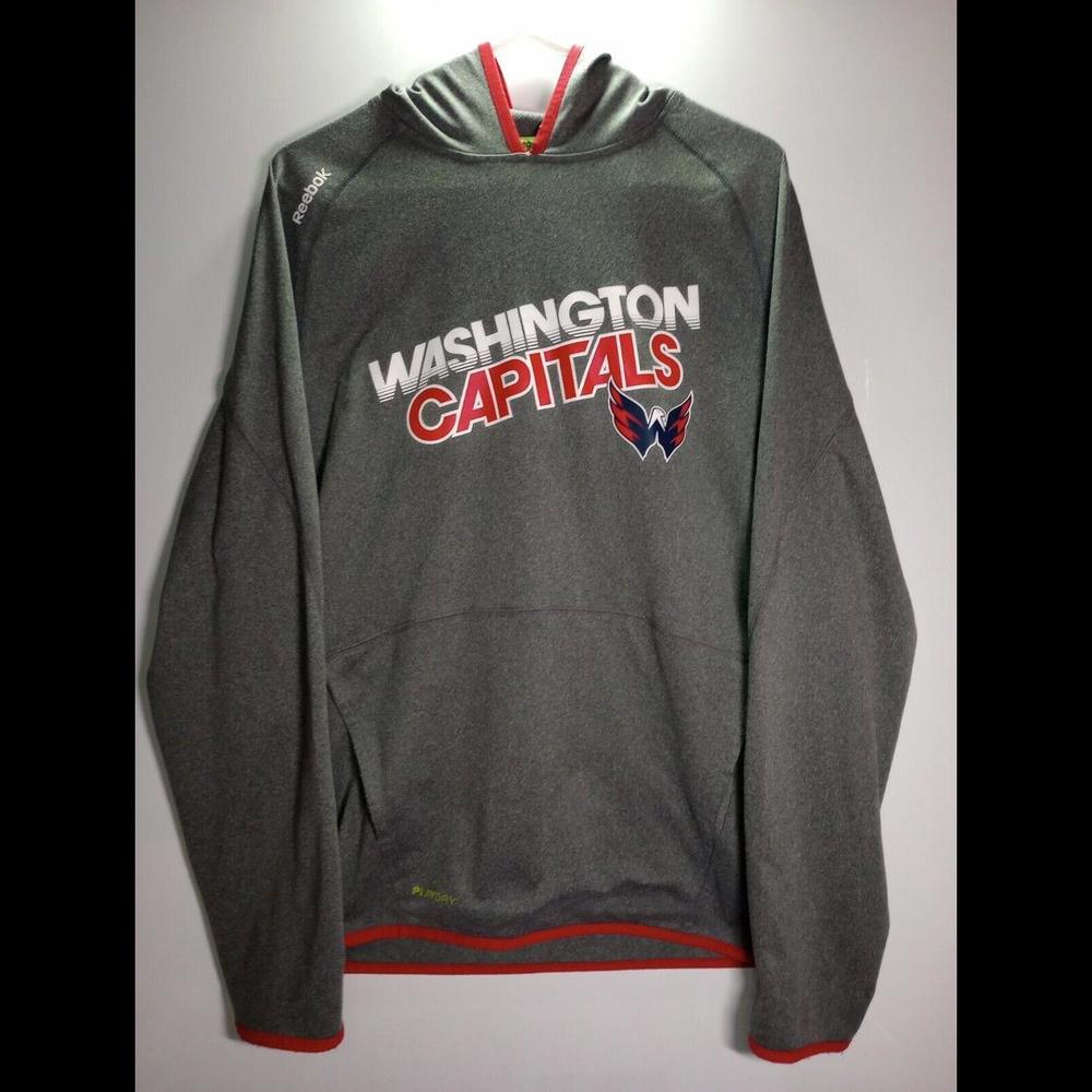 Washington Capitals Team Sweatshirt Size M NHL Hockey Reebok PlayDry Hoodie READ
